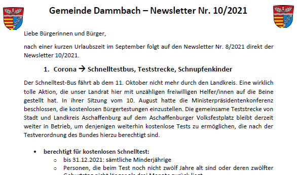 Dammbach Aktuell Newsletter