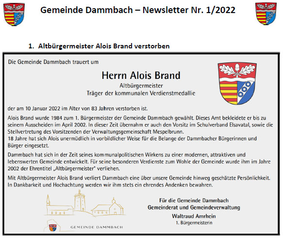 Dammbach Aktuell Newsletter